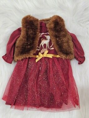 Doll's Deer Dress & Fur Vest Set